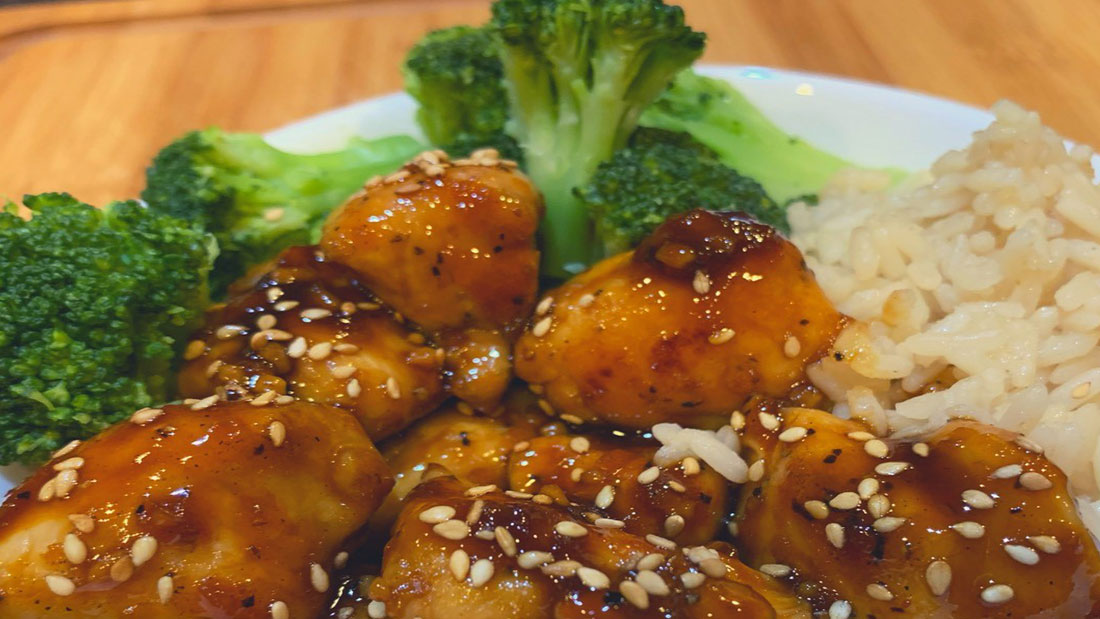 a plate of teriyaki chicken